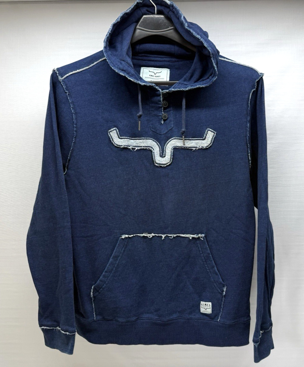 KIMES Ranch Western Uncomplicated 3 Button Hoodie Blue Sweatshirt Adult XL